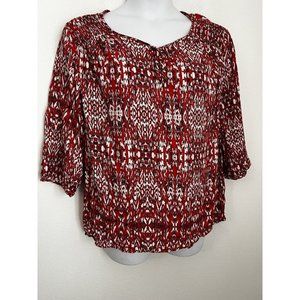 DAHLIA COLLECTION WOMENS SIZE 2X Blouse Red White Smocking Boho Fall